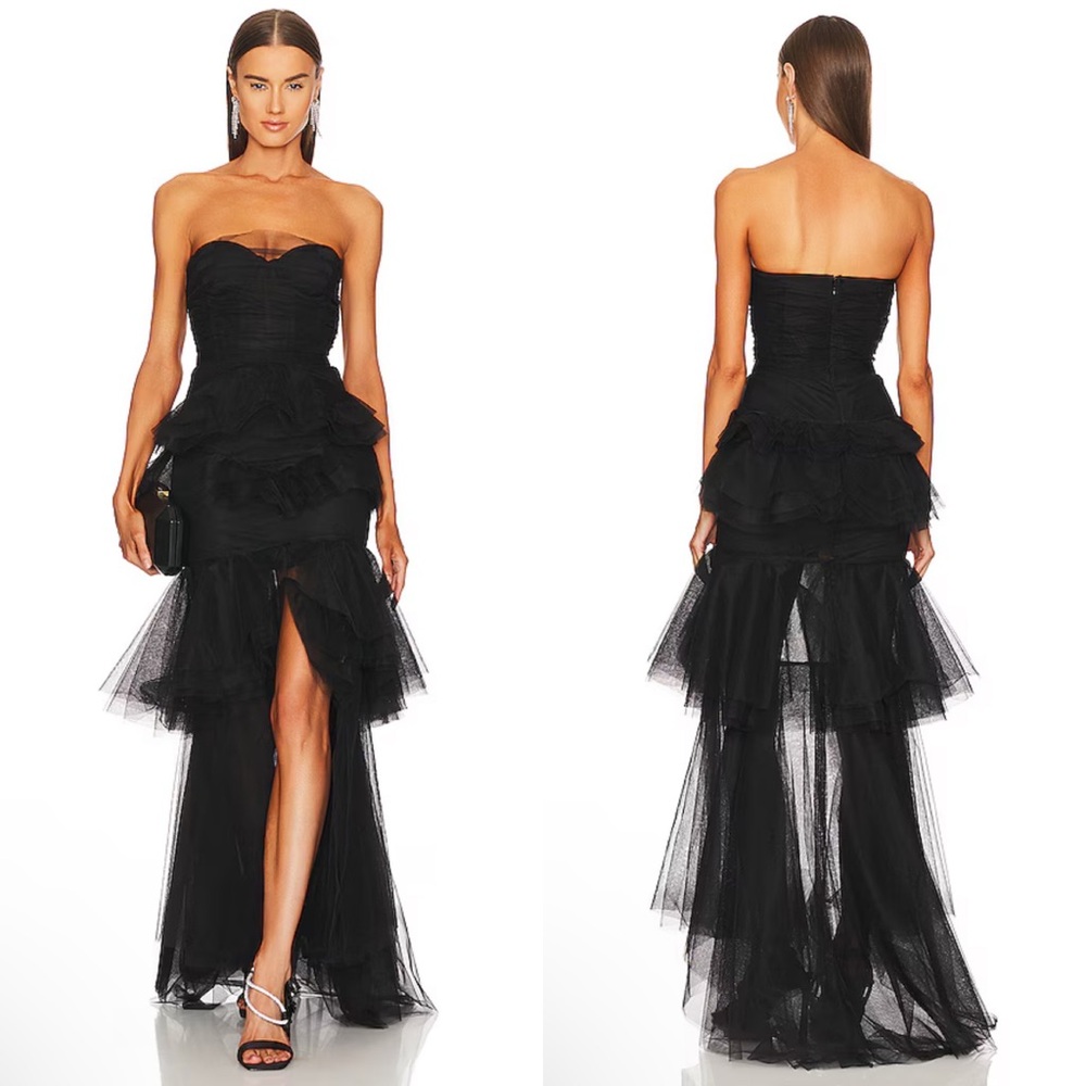 NEW NWT Michael Costello X Revolve Alai Strapless Tulle Maxi Gown In Black